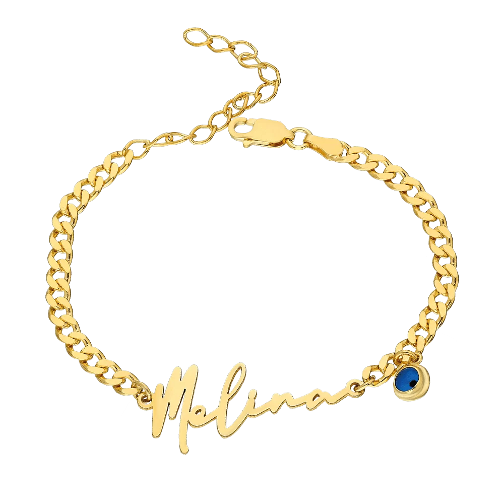 Armband mit Wunschnamen mit Nazar Amulett in 925er Silber Panzer
