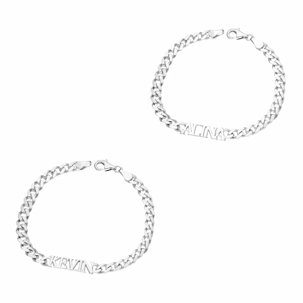 Partner Armbänder mit Namen in 925er Silber Panzer