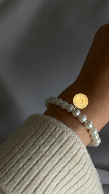 Perlenarmband mit Resat oder Ceyrek Altin Münze 22k Lira, Reshadiye