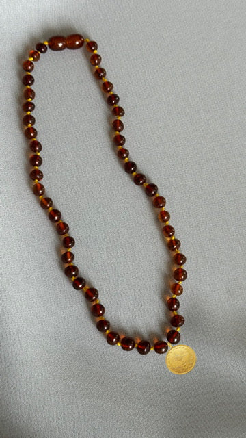 Bernsteinkette mit Resat oder Ceyrek Altin Münze 22k Lira, Reshadiye für Kinder