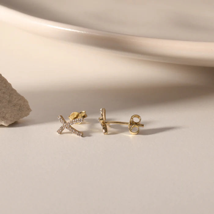 Ohrstecker in 14k (585er Gold) mit Zirkonia / X Design