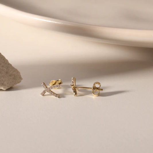 Ohrstecker in 14k (585er Gold) mit Zirkonia / X Design