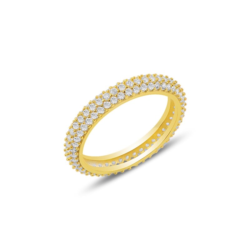 G-FEINI Ring aus 925er Silber 18k vergoldet mit Zirkonia Steinen drumherum bombiert