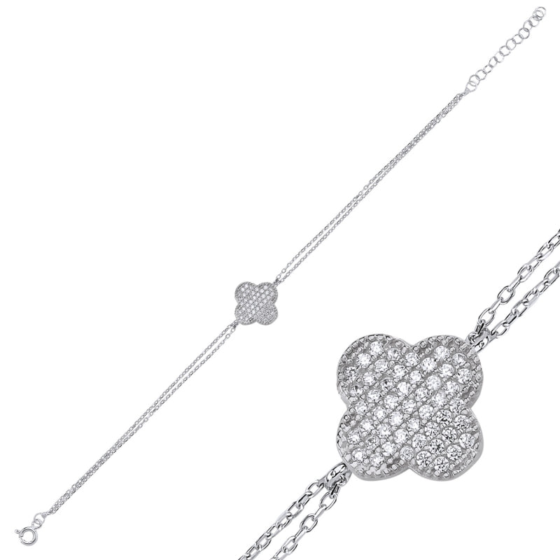 Kleeblatt Armband in 925er Silber rhodiniert mit Zirkonia Steinen