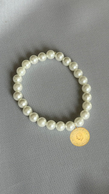 Perlenarmband mit Resat oder Ceyrek Altin Münze 22k Lira, Reshadiye