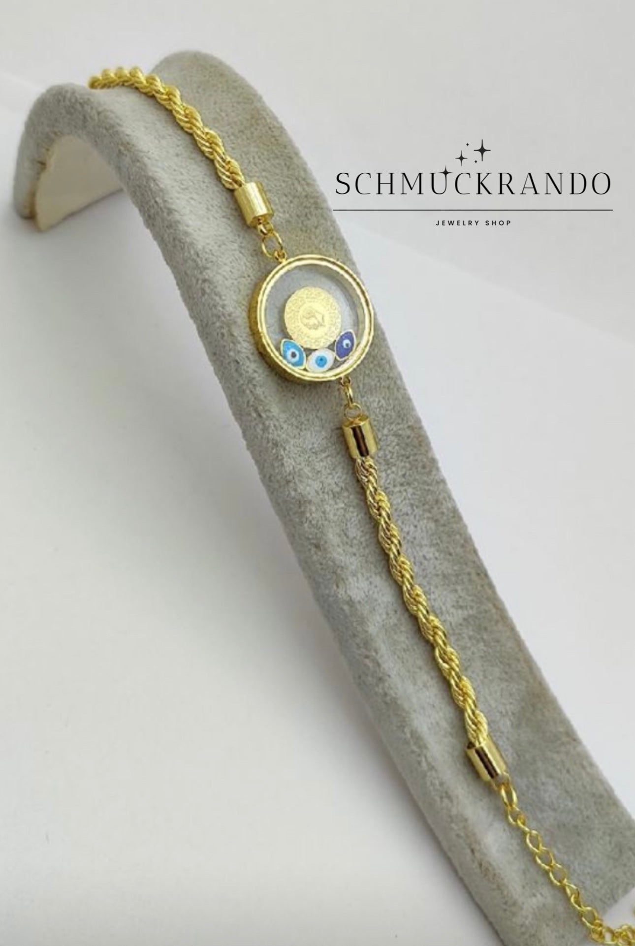Kordelarmband mit 22k vergoldete Ceyrek Münze und Nazar Amuletten in Glas/Glas