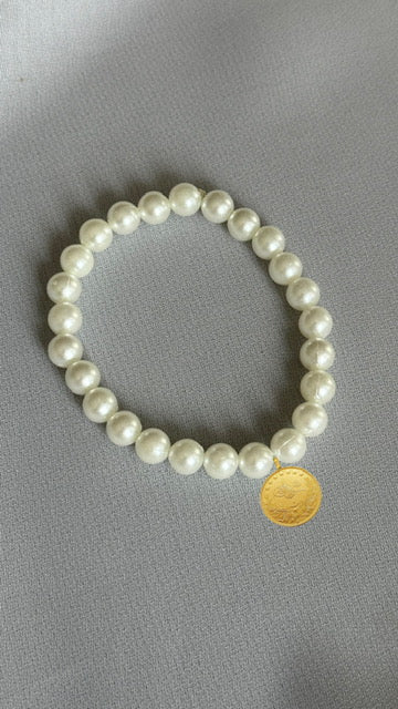 Perlenarmband mit Resat oder Ceyrek Altin Münze 22k Lira, Reshadiye