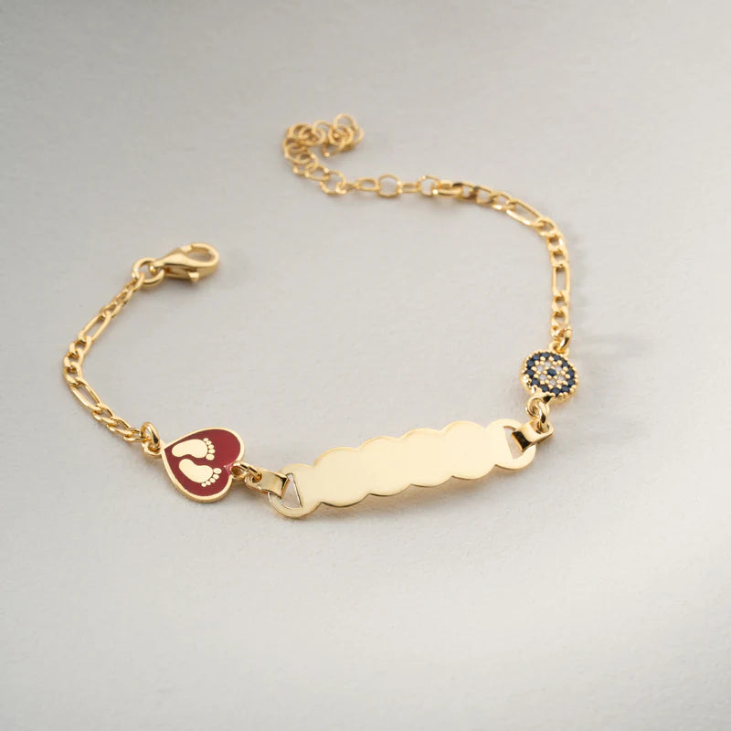 Nazar/Herz ID-Armband Gravurarmband für Kinder Figarokette vergoldet