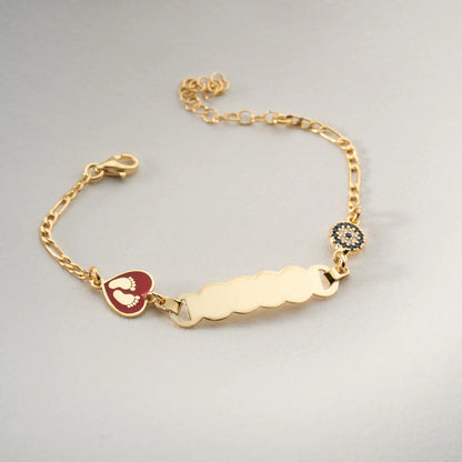 Nazar/Herz ID-Armband Gravurarmband für Kinder Figarokette vergoldet