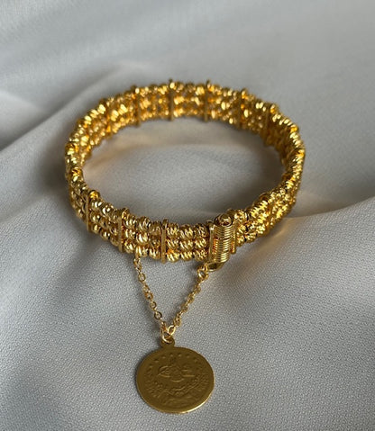 Dorika Armreifen Kelepce 22k Vergoldet mit Resat Münze