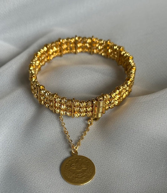 Dorika Armreifen Kelepce 22k Vergoldet mit Resat Münze