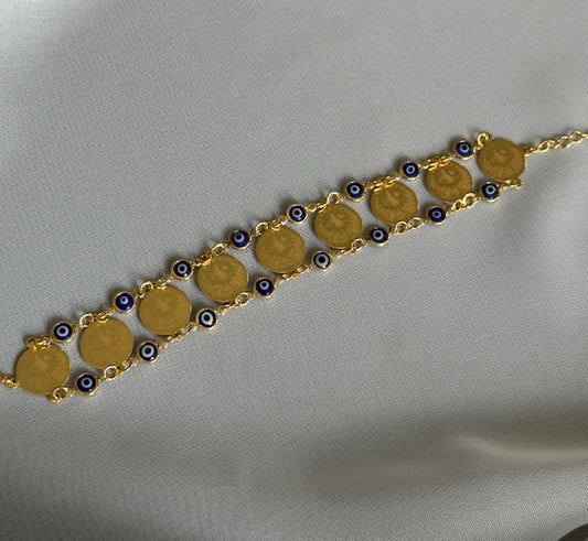 Armband mit Resat Münzen und Nazar Amuletten 22k Vergoldet