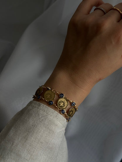 Armband mit Resat Münzen und Nazar Amuletten 22k Vergoldet