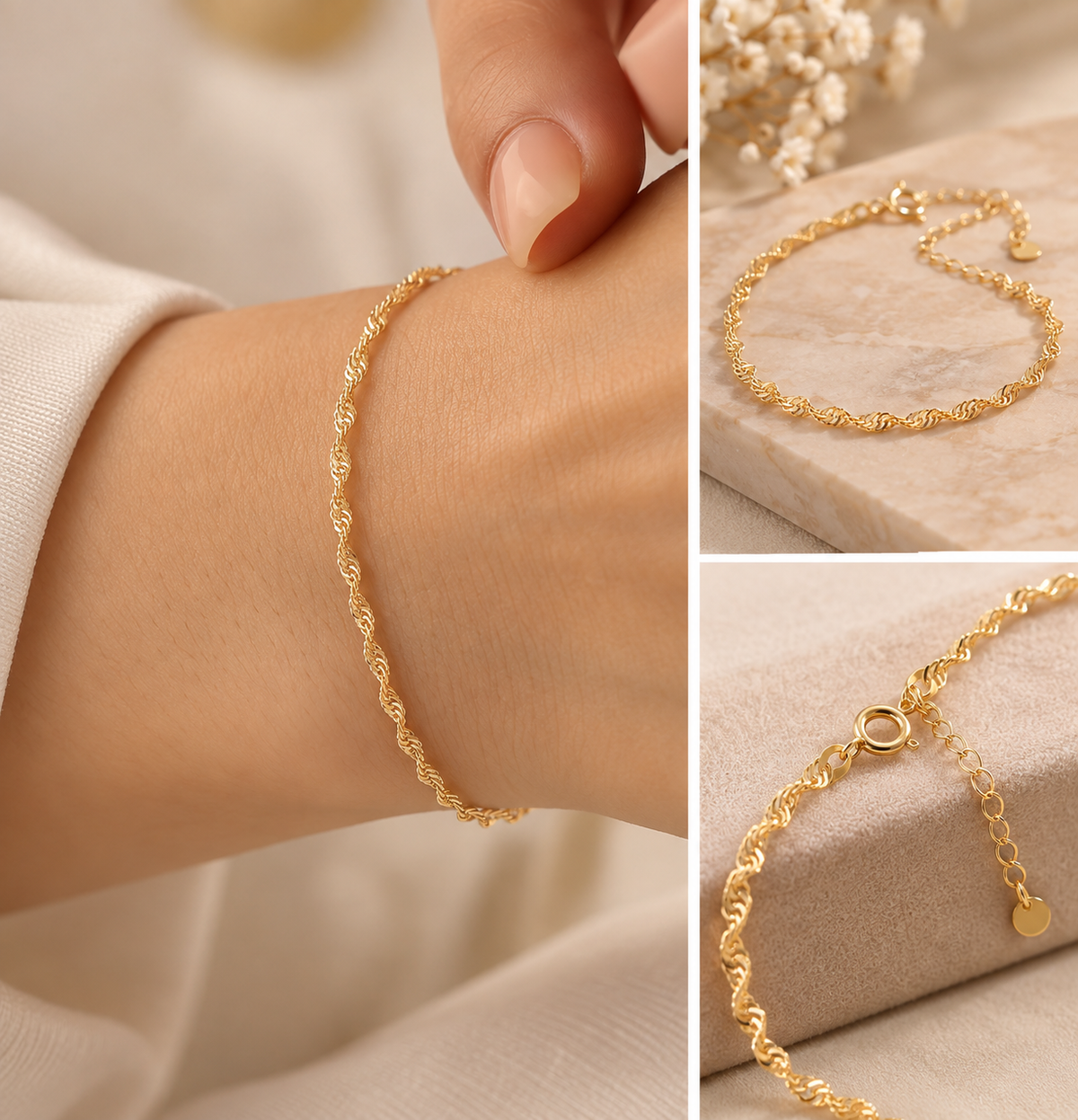 Elegante gedrehte Spiral-Kette Armband aus 14K Gold